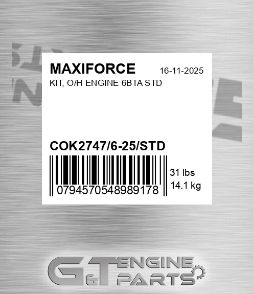 COK2747/6-25/STD Kit, O/h Engine 6bta Std for MAXIFORCE