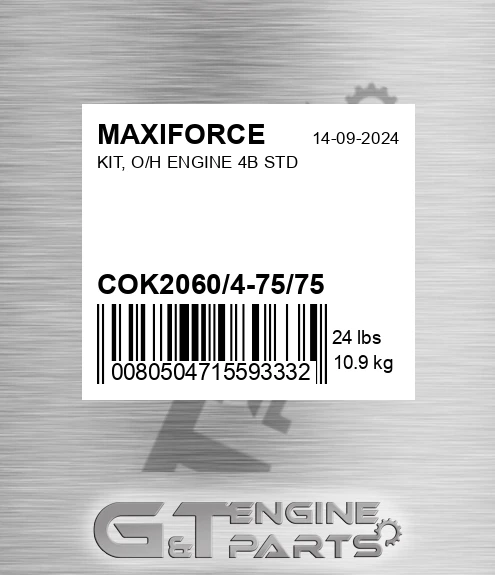 COK2060/4-75/75 Kit, O/h Engine 4b Std for MAXIFORCE