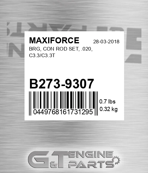 B273-9307 Brg, Con Rod Set, .020, C3.3/c3.3t for MAXIFORCE