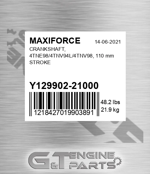 Y129902-21000 Crankshaft, 4tne98/4tnv94l/4tnv98, 110 Mm Stroke