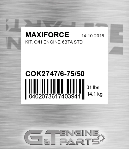 COK2747/6-75/50 Kit, O/h Engine 6bta Std for MAXIFORCE