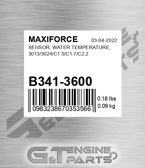 B341-3600 Sensor, Water Temperature, 3013/3024/c1.5/c1.7/c2.2 for MAXIFORCE