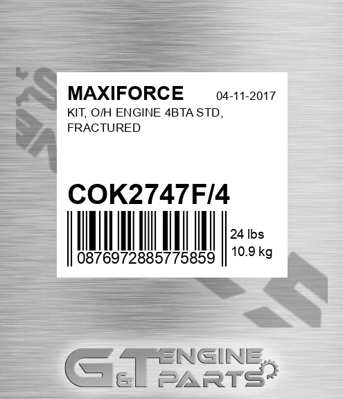 COK2747F/4 Kit, O/h Engine 4bta Std, Fractured for MAXIFORCE