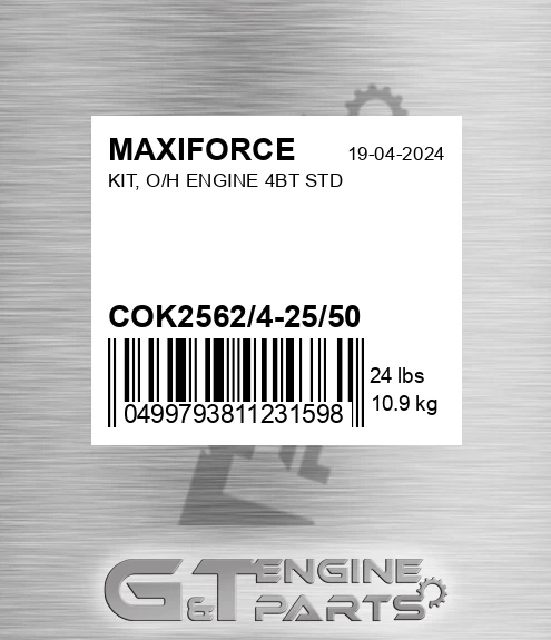 COK2562/4-25/50 Kit, O/h Engine 4bt Std for MAXIFORCE