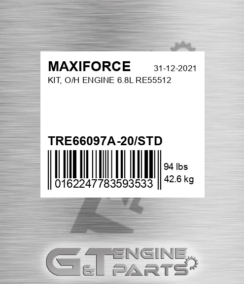 TRE66097A-20/STD Kit, O/h Engine 6.8l Re55512 for MAXIFORCE