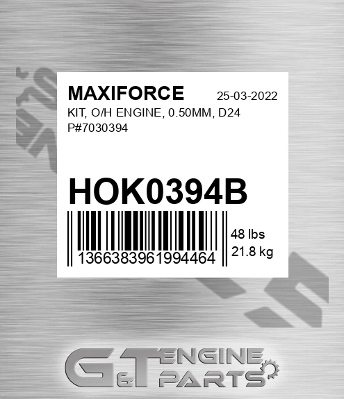 HOK0394B Kit, O/h Engine, 0.50mm, D24 P#7030394 for MAXIFORCE