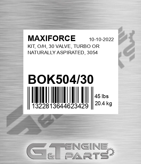 BOK504/30 Kit, O/h, 30 Valve, Turbo Or Naturally Aspirated, 3054 for MAXIFORCE