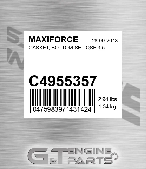 C4955357 Gasket, Bottom Set Qsb 4.5 for MAXIFORCE