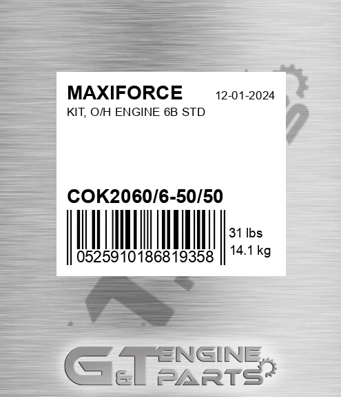 COK2060/6-50/50 Kit, O/h Engine 6b Std for MAXIFORCE
