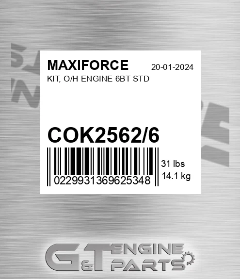 COK2562/6 Kit, O/h Engine 6bt Std for MAXIFORCE