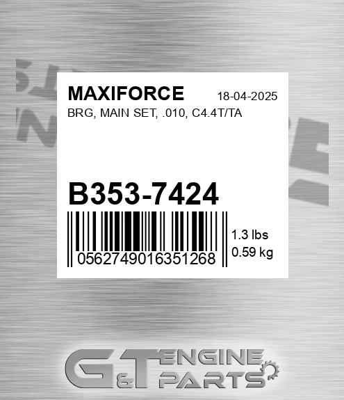 B353-7424 Brg, Main Set, .010, C4.4t/ta for MAXIFORCE