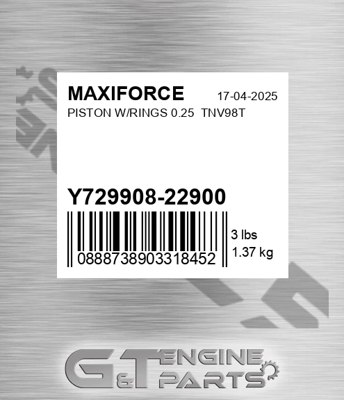 Y729908-22900 Piston W/rings 0.25 Tnv98t for MAXIFORCE