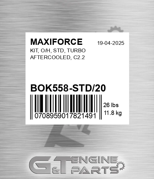 BOK558-STD/20 Kit, O/h, Std, Turbo Aftercooled, C2.2 for MAXIFORCE