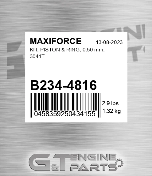 B234-4816 Kit, Piston & Ring, 0.50 Mm, 3044t for MAXIFORCE