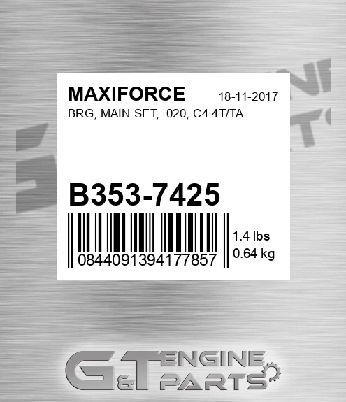 B353-7425 Brg, Main Set, .020, C4.4t/ta for MAXIFORCE
