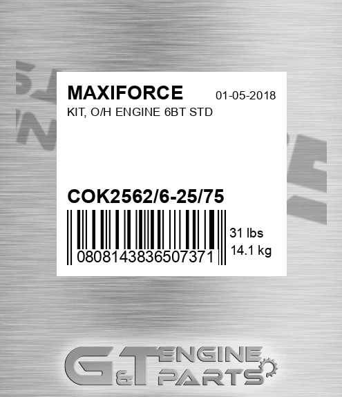 COK2562/6-25/75 Kit, O/h Engine 6bt Std for MAXIFORCE
