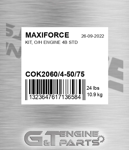 COK2060/4-50/75 Kit, O/h Engine 4b Std for MAXIFORCE