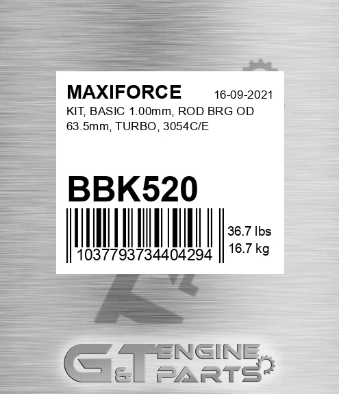 BBK520 Kit, Basic 1.00mm, Rod Brg Od 63.5mm, Turbo, 3054c/e