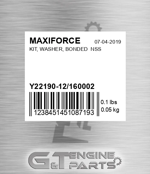 Y22190-12/160002 Kit, Washer, Bonded Nss for MAXIFORCE