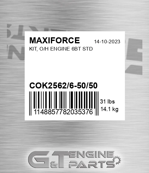 COK2562/6-50/50 Kit, O/h Engine 6bt Std for MAXIFORCE