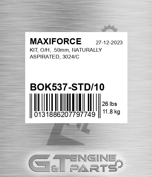 BOK537-STD/10 Kit, O/h, .50mm, Naturally Aspirated, 3024/c for MAXIFORCE