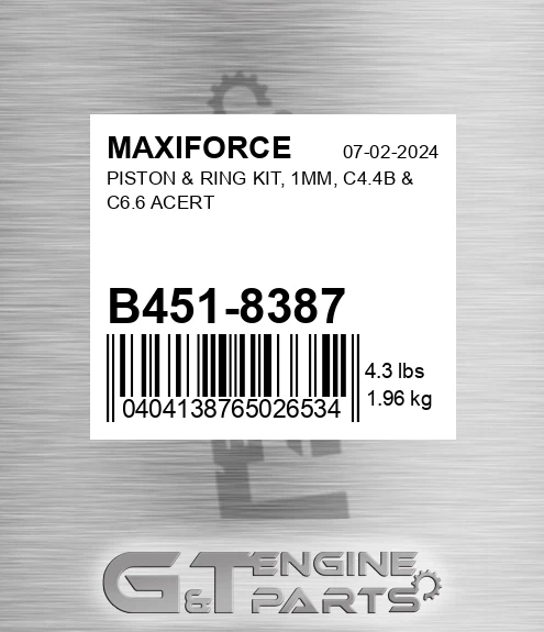 B451-8387 Piston & Ring Kit, 1mm, C4.4b & C6.6 Acert for MAXIFORCE