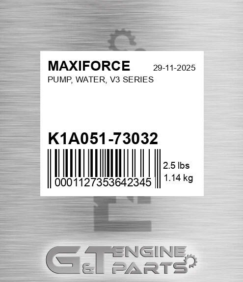K1A051-73032 Pump, Water, V3 Series for MAXIFORCE