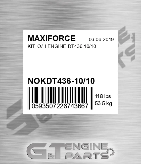 NOKDT436-10/10 Kit, O/h Engine Dt436 10/10 for MAXIFORCE