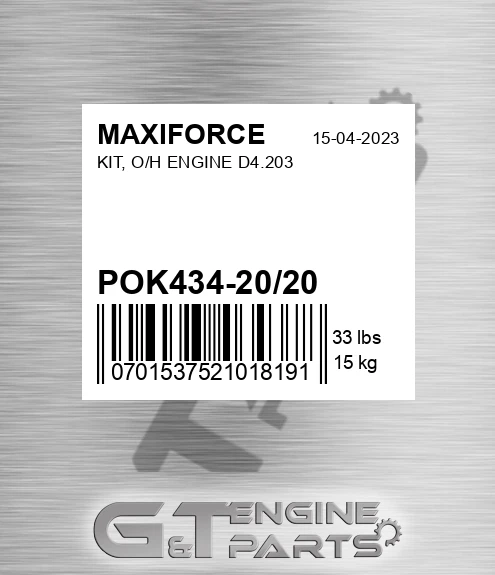 POK434-20/20 Kit, O/h Engine D4.203 for MAXIFORCE