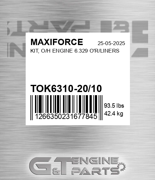 TOK6310-20/10 Kit, O/h Engine 6.329 O'r/liners for MAXIFORCE