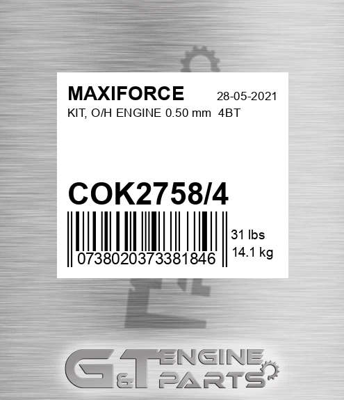 COK2758/4 Kit, O/h Engine 0.50 Mm 4bt for MAXIFORCE