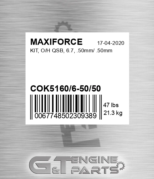COK5160/6-50/50 Kit, O/h Qsb, 6.7, .50mm/ .50mm for MAXIFORCE