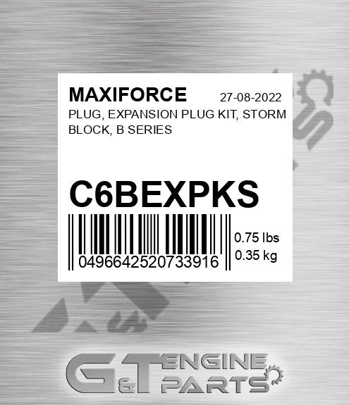C6BEXPKS Plug, Expansion Plug Kit, Storm Block, B Series for MAXIFORCE