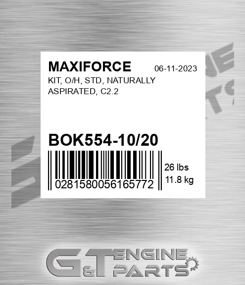 BOK554-10/20 Kit, O/h, Std, Naturally Aspirated, C2.2 for MAXIFORCE