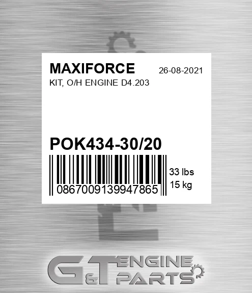 POK434-30/20 Kit, O/h Engine D4.203 for MAXIFORCE