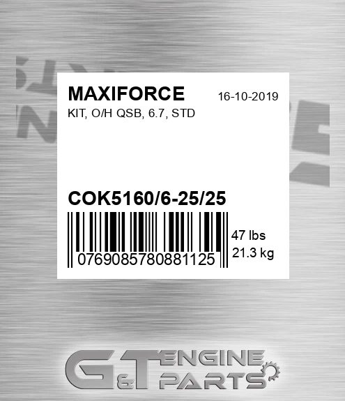 COK5160/6-25/25 Kit, O/h Qsb, 6.7, Std for MAXIFORCE