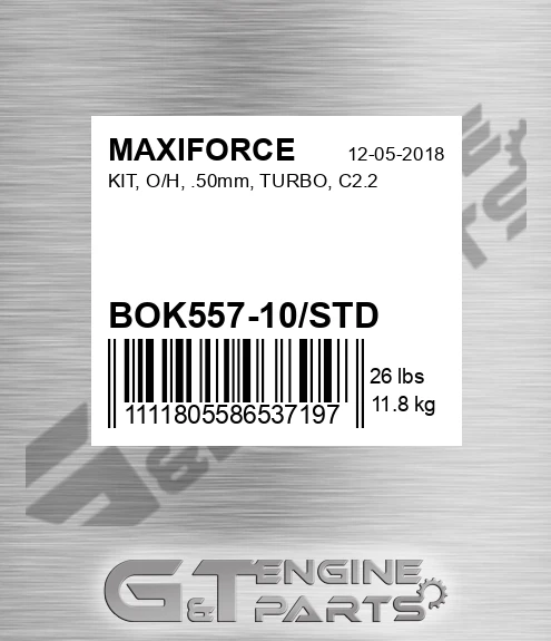 BOK557-10/STD Kit, O/h, .50mm, Turbo, C2.2 for MAXIFORCE