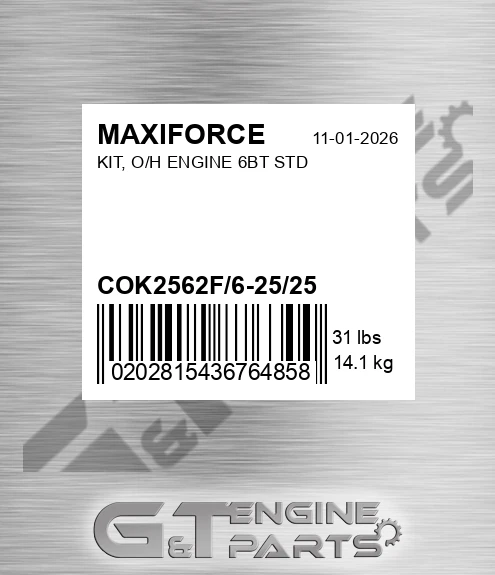 COK2562F/6-25/25 Kit, O/h Engine 6bt Std for MAXIFORCE