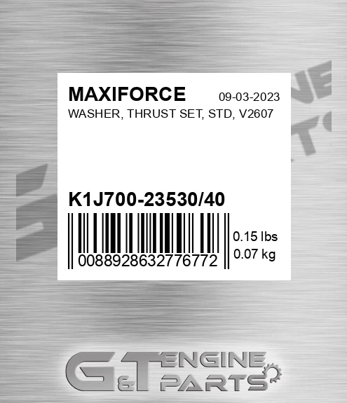 K1J700-23530/40 Washer, Thrust Set, Std, V2607 for MAXIFORCE