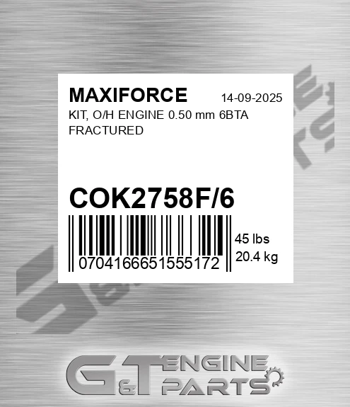 COK2758F/6 Kit, O/h Engine 0.50 Mm 6bta Fractured for MAXIFORCE