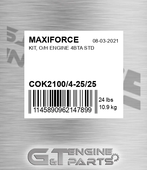 COK2100/4-25/25 Kit, O/h Engine 4bta Std for MAXIFORCE