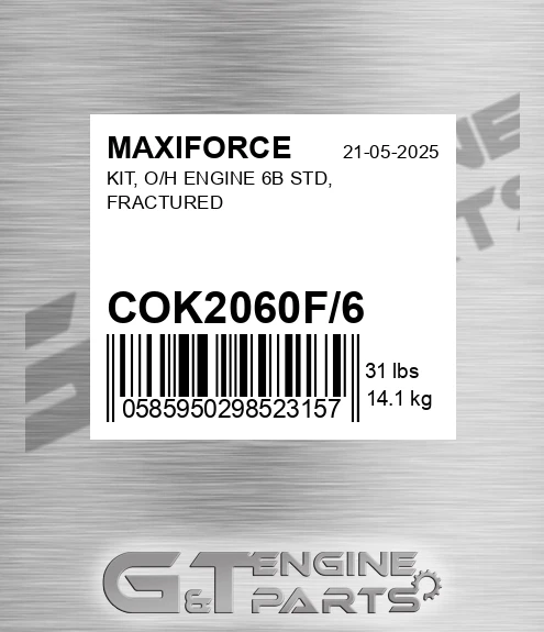 COK2060F/6 Kit, O/h Engine 6b Std, Fractured for MAXIFORCE