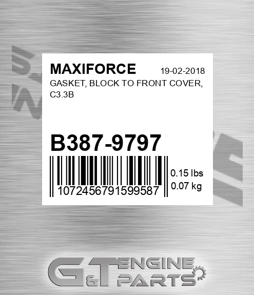 B387-9797 Gasket, Block To Front Cover, C3.3b for MAXIFORCE