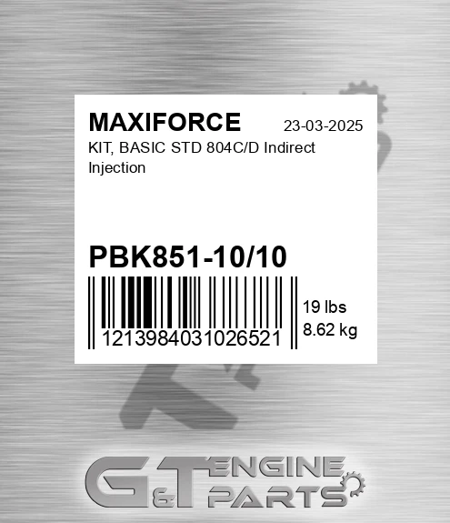PBK851-10/10 Kit, Basic Std 804c/d Indirect Injection for MAXIFORCE