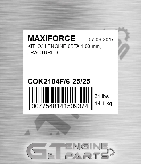 COK2104F/6-25/25 Kit, O/h Engine 6bta 1.00 Mm, Fractured for MAXIFORCE