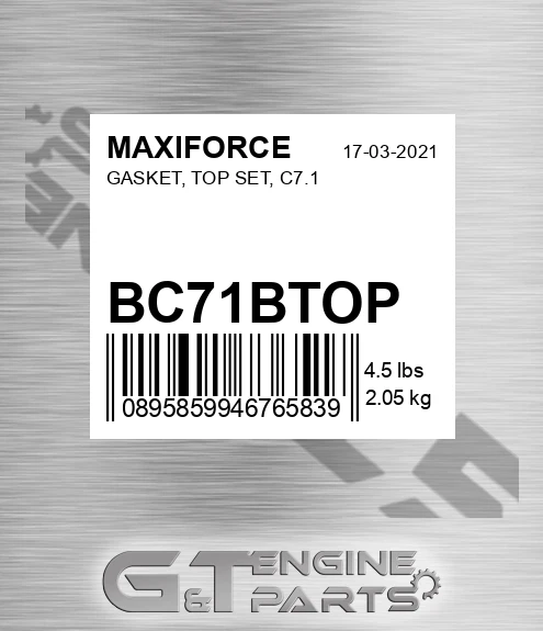 BC71BTOP Gasket, Top Set, C7.1 for MAXIFORCE