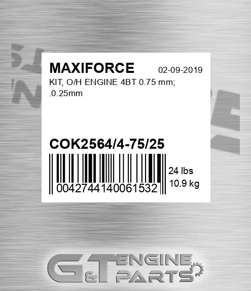 COK2564/4-75/25 Kit, O/h Engine 4bt 0.75 Mm; .0.25mm for MAXIFORCE