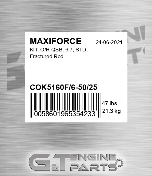 COK5160F/6-50/25 Kit, O/h Qsb, 6.7, Std, Fractured Rod for MAXIFORCE