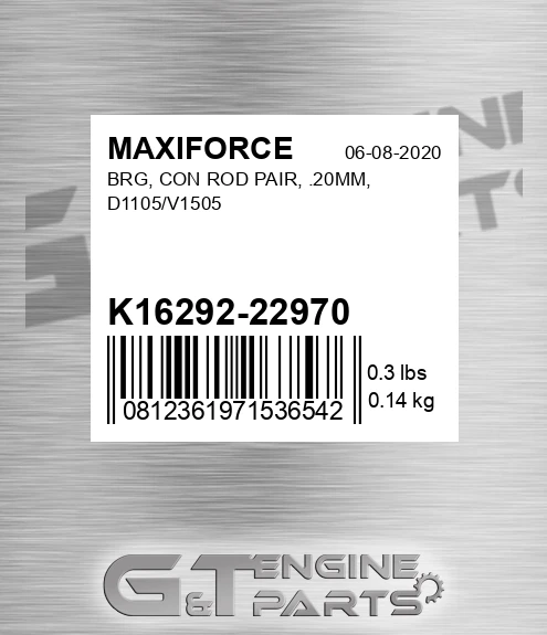 K16292-22970 Brg, Con Rod Pair, .20mm, D1105/v1505 for MAXIFORCE