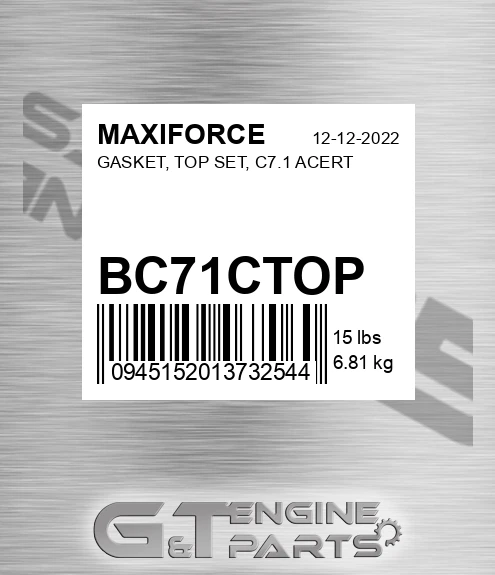 BC71CTOP Gasket, Top Set, C7.1 Acert for MAXIFORCE